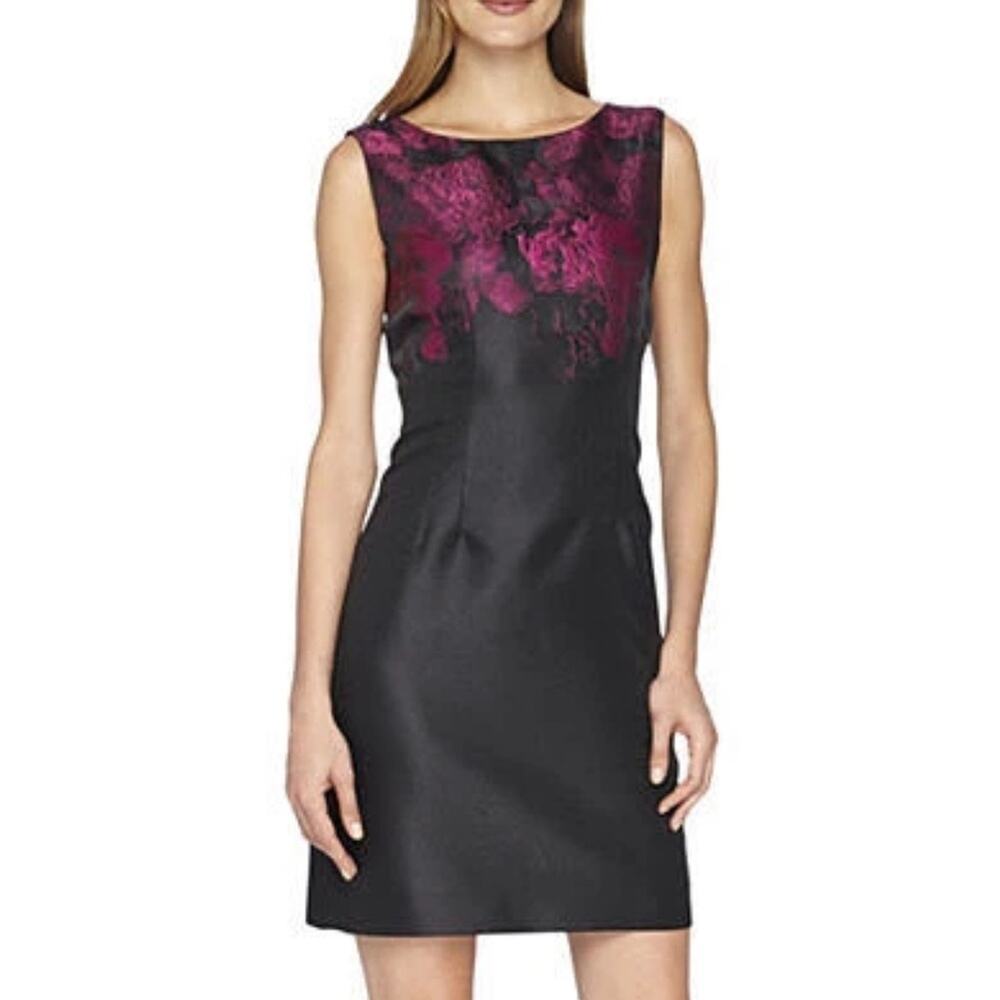 Tahari Arthur S Levine Metallic Floral Jacquard Dress 6 Fuchsia Black Cocktail